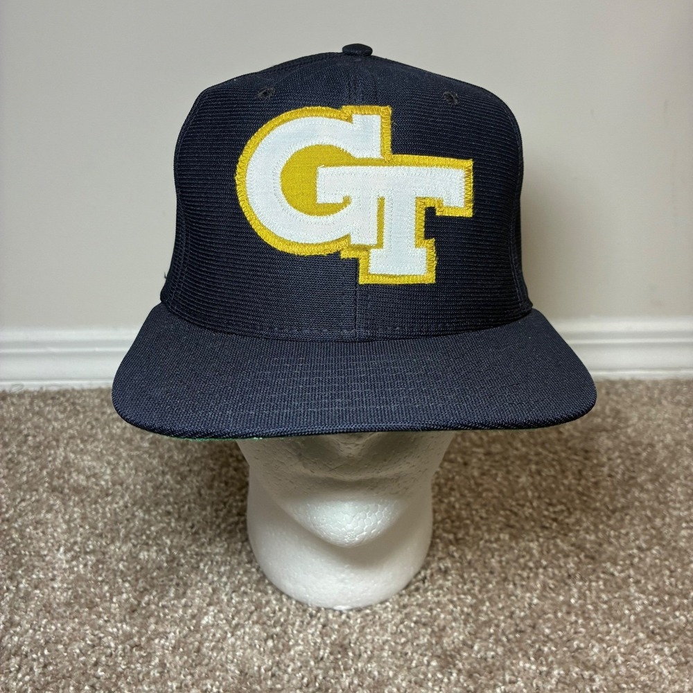 Vintage Georgia Tech New Era Snapback Hat M/L Blue Dupont Pro Baseball Made USA